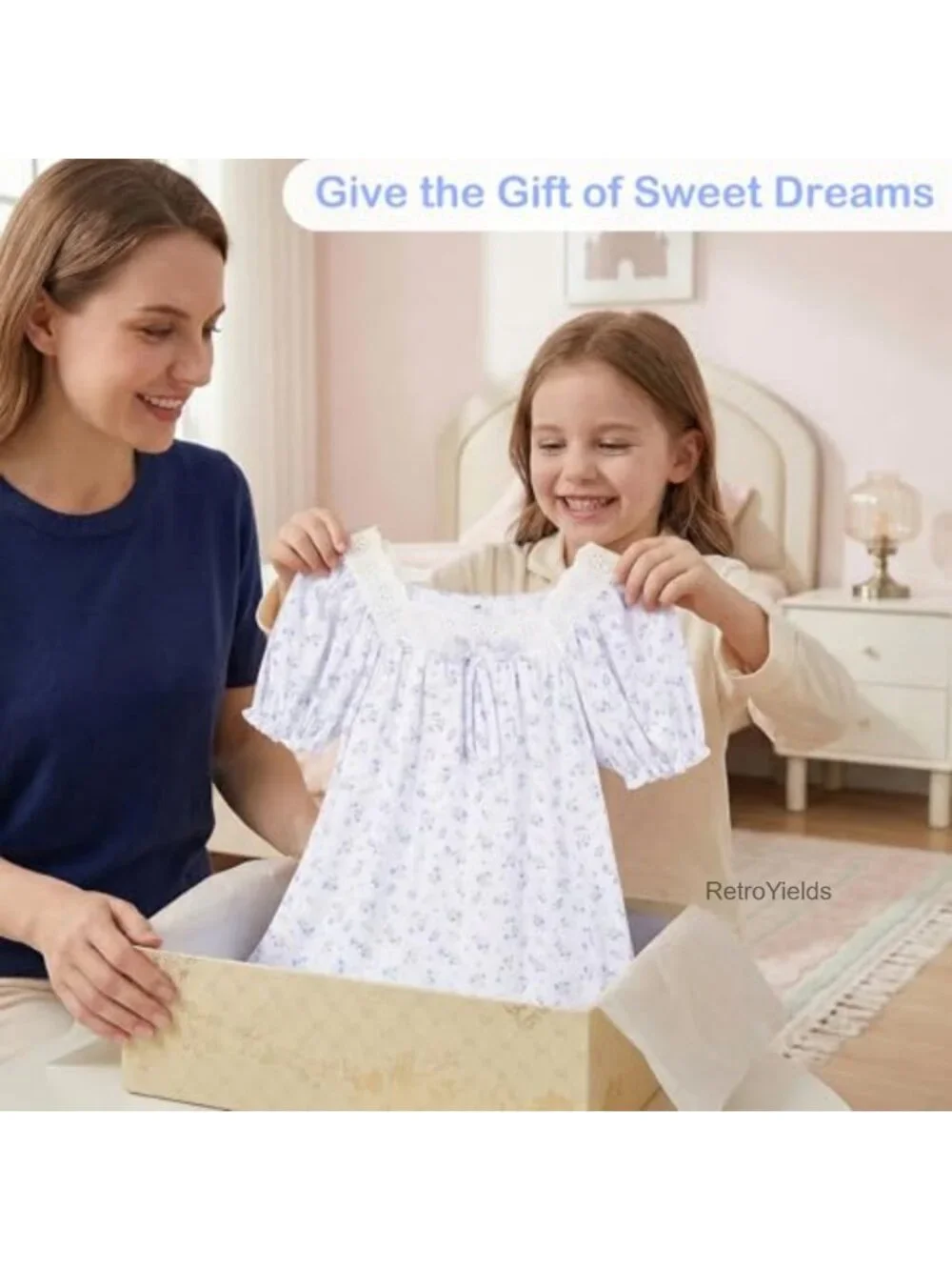 Toddler Girls Vintage Lace Puff Sleeve Nightgown Sleepwear